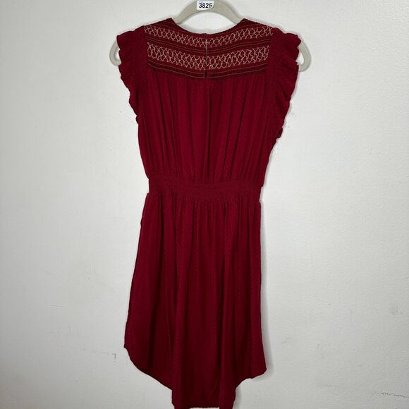 Anthropologie Dolan Red Left Coast Tansy Smocked Midi Ruffle-Shoulder Dress XS - Picture 7 of 16